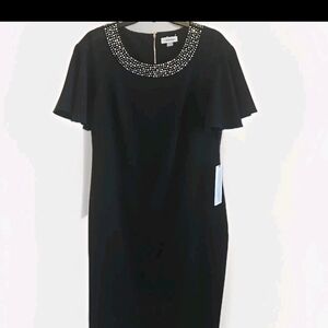 Calvin Klein Black Midi Dress with Crystal Collar